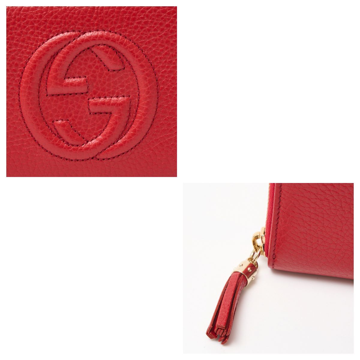 GUCCI Soho Interlocking Zip Women&#39;s Wallet Around Bag Red x Gold Hardware