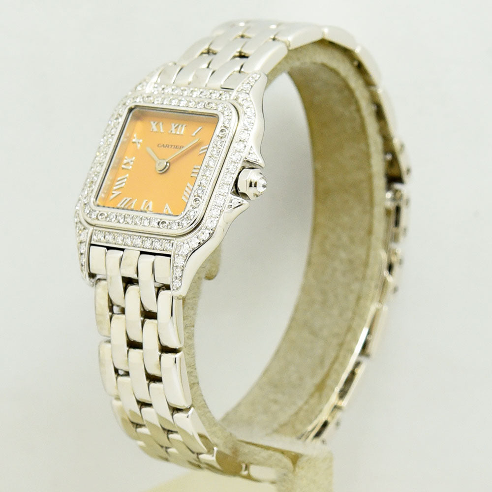 CARTIER Panthère SM Quartz Double Diamond K18WG White Gold Orange Women&#39;s Watch