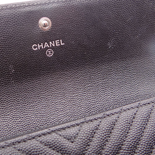 CHANEL Boy Chanel Long Women&#39;s Wallet Caviar Black/Silver Hardware