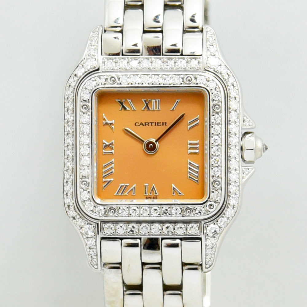 CARTIER Panthère SM Quartz Double Diamond K18WG White Gold Orange Women&#39;s Watch