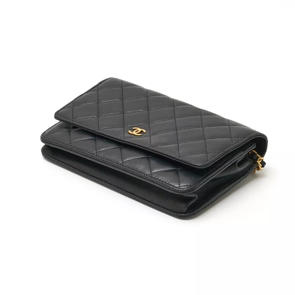 CHANEL Timeless Classic Matelasse Women&#39;s Chain Wallet AP0250 Black Lambskin