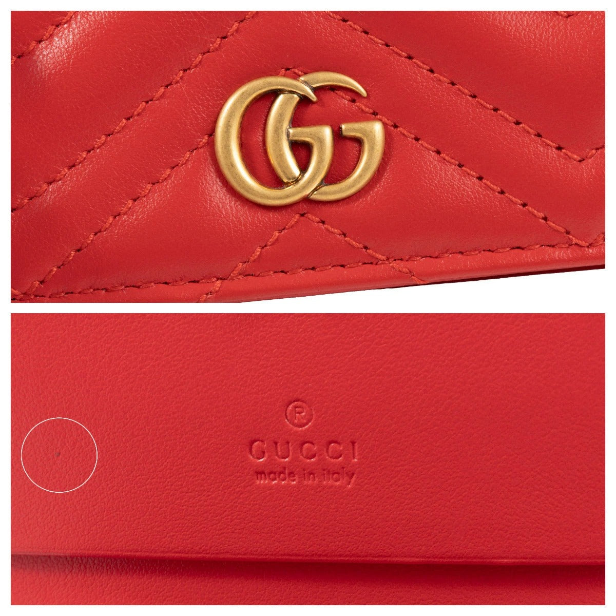 GUCCI GG Marmont Quilted Card Case Women&#39;s Wallet 466492 Chevron Red