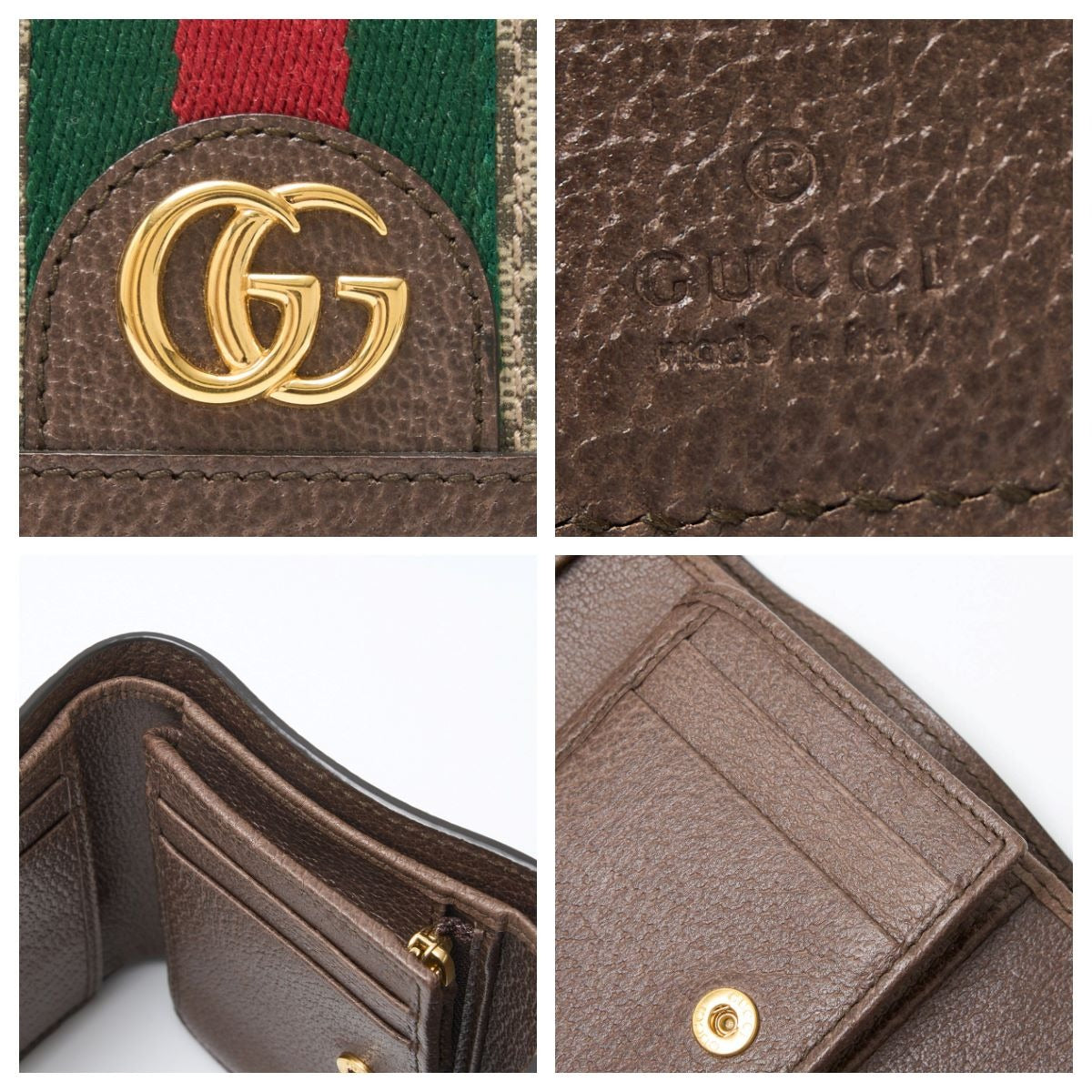 GUCCI Ophidia Women&#39;s Wallet Compact Web Stripe x Beige GG Supreme