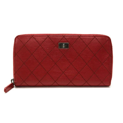 CHANEL Women&#39;s Wallet Wild Stitch Round Zipper Vintage Hardware Red