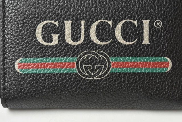 Gucci Women&#39;s Wallet Vintage Logo Print Black 496319 Calfskin Round Zipper