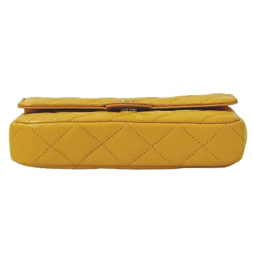 CHANEL Matelasse Women&#39;s Chain Wallet Caviar Skin Yellow/Gold Hardware