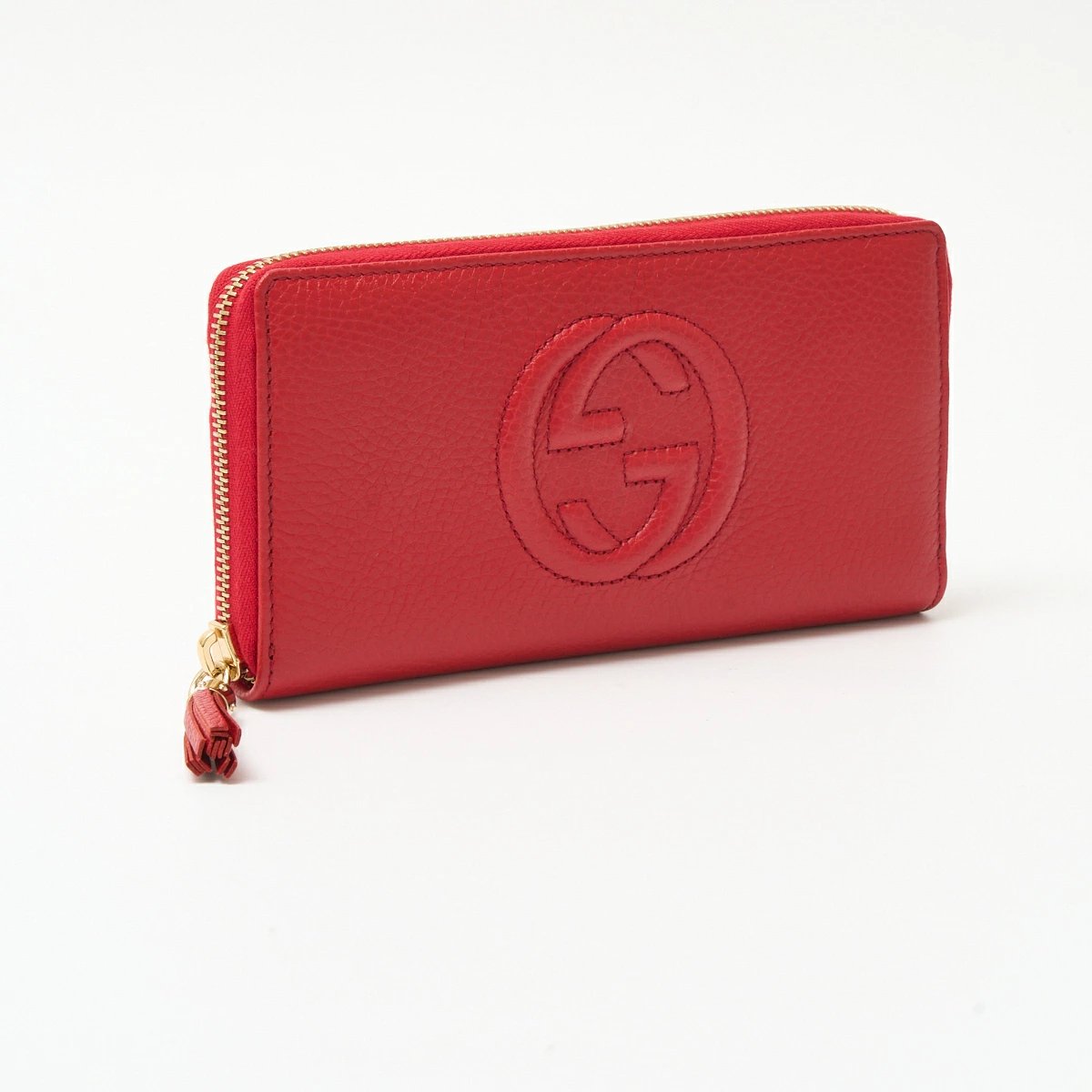 GUCCI Soho Interlocking Zip Women&#39;s Wallet Around Bag Red x Gold Hardware