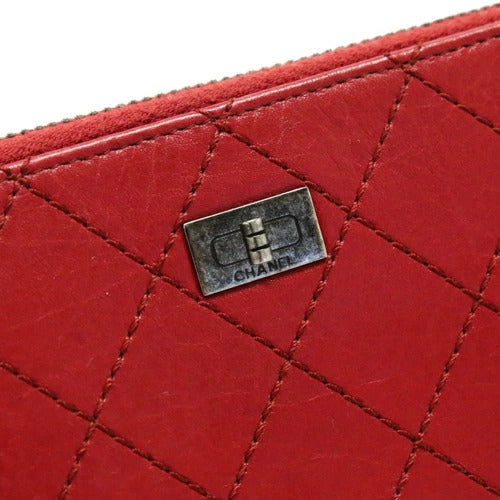 CHANEL Women&#39;s Wallet Wild Stitch Round Zipper Vintage Hardware Red