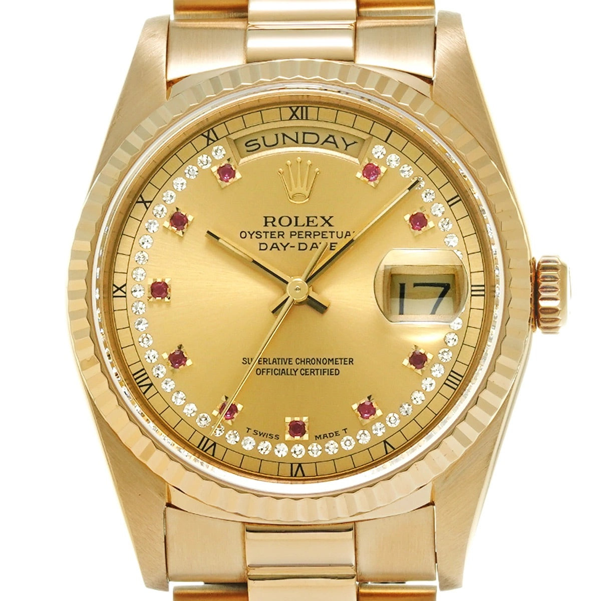 Rolex Day-Date 18238LR Champagne/Diamond/Ruby Dial Automatic Men&#39;s Watch