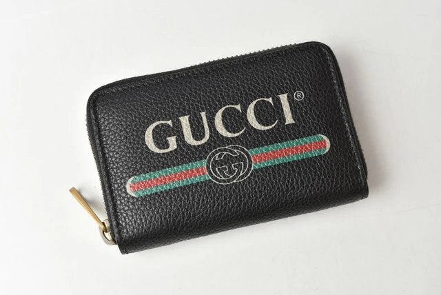 Gucci Women&#39;s Wallet Vintage Logo Print Black 496319 Calfskin Round Zipper