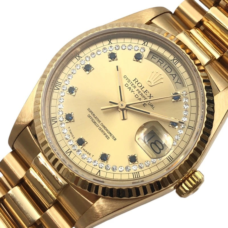Rolex Day-Date 18038LS 10P Sapphire Gold Dial Automatic 36mm Men&#39;s Watch