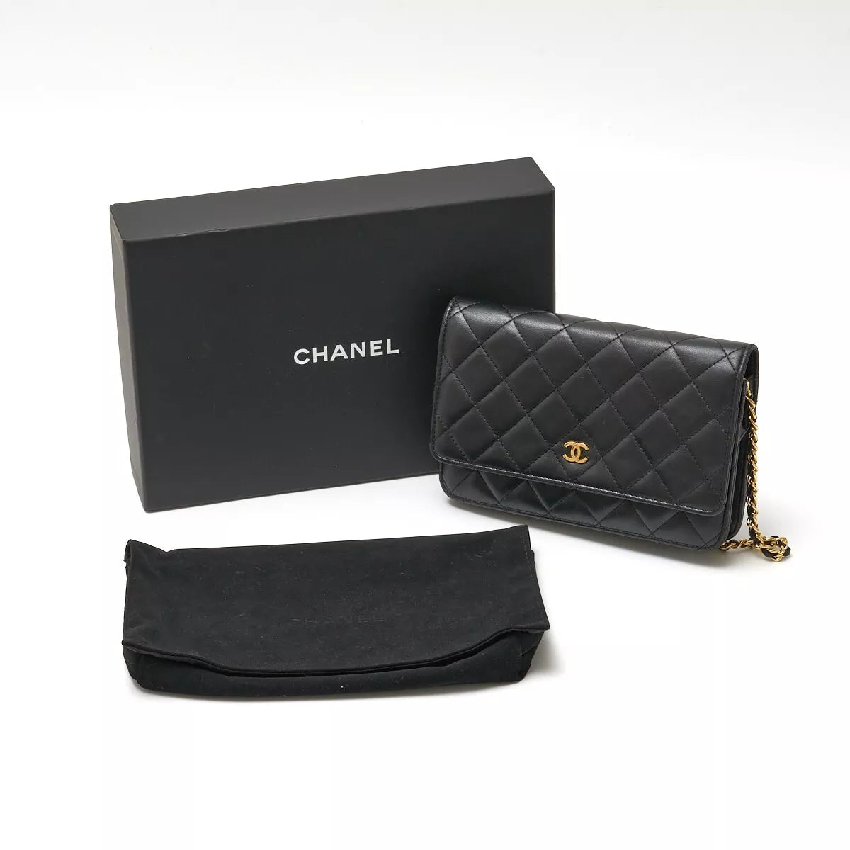 CHANEL Timeless Classic Matelasse Women&#39;s Chain Wallet AP0250 Black Lambskin