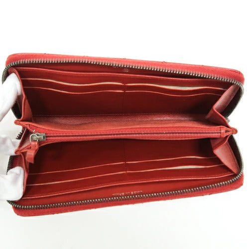 CHANEL Women&#39;s Wallet Wild Stitch Round Zipper Vintage Hardware Red