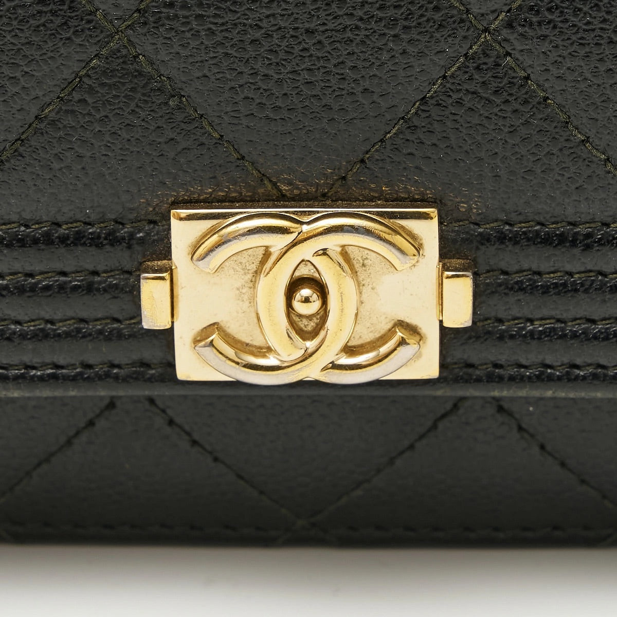 CHANEL Caviar Skin Boy Women&#39;s Chain Wallet Black Gold