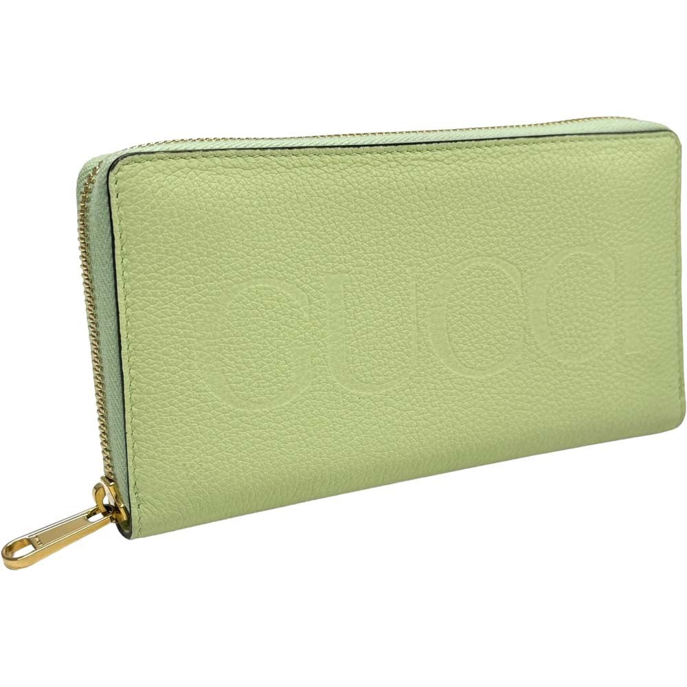 GUCCI Embossed Logo Women&#39;s Wallet Zip Around Light Green