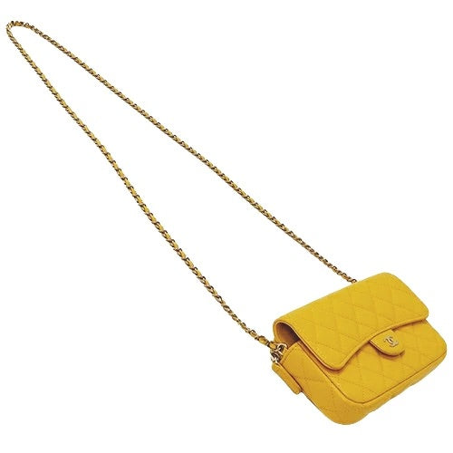 CHANEL Matelasse Women&#39;s Chain Wallet Caviar Skin Yellow/Gold Hardware