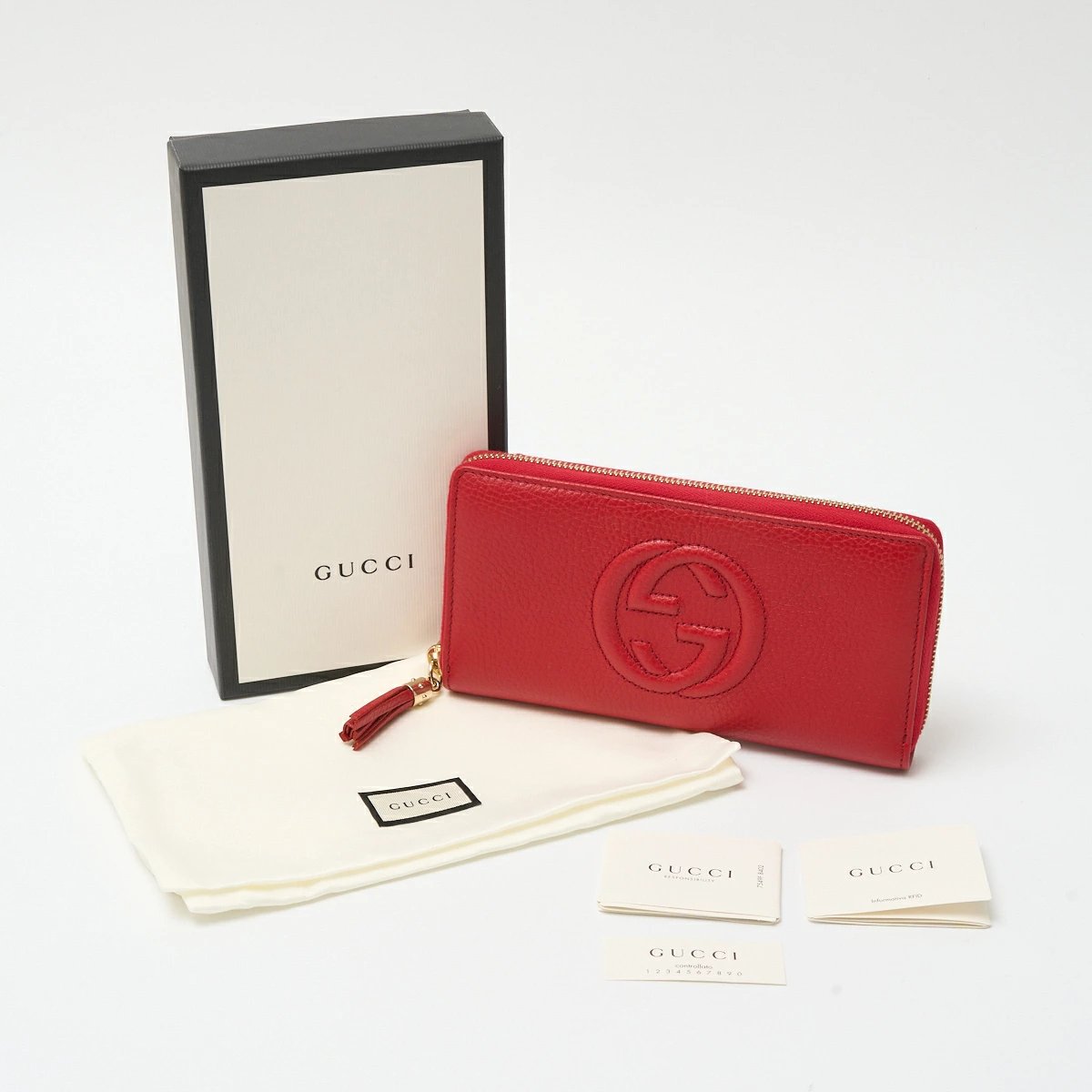 GUCCI Soho Interlocking Zip Women&#39;s Wallet Around Bag Red x Gold Hardware