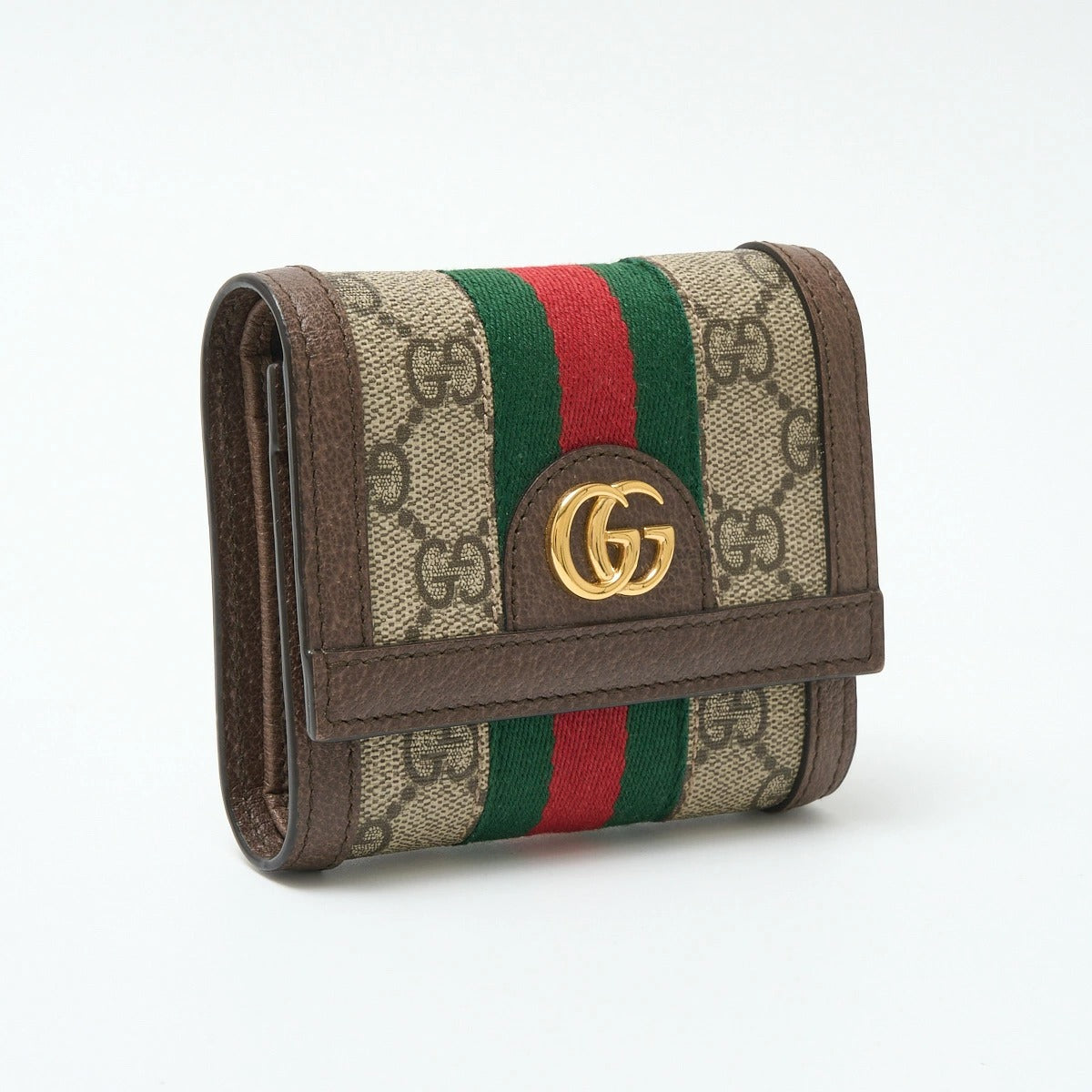 GUCCI Ophidia Women&#39;s Wallet Compact Web Stripe x Beige GG Supreme