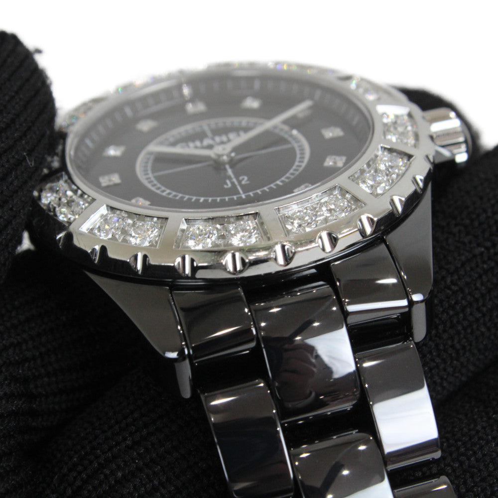 Chanel J12 H2428 Quartz Date Large Diamond Bezel 38mm Ceramic Black Men&#39;s Watch