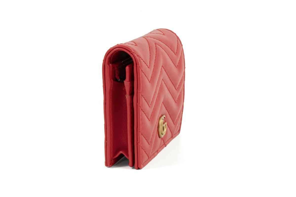 GUCCI GG Marmont Quilted Card Case Women&#39;s Wallet 466492 Chevron Red