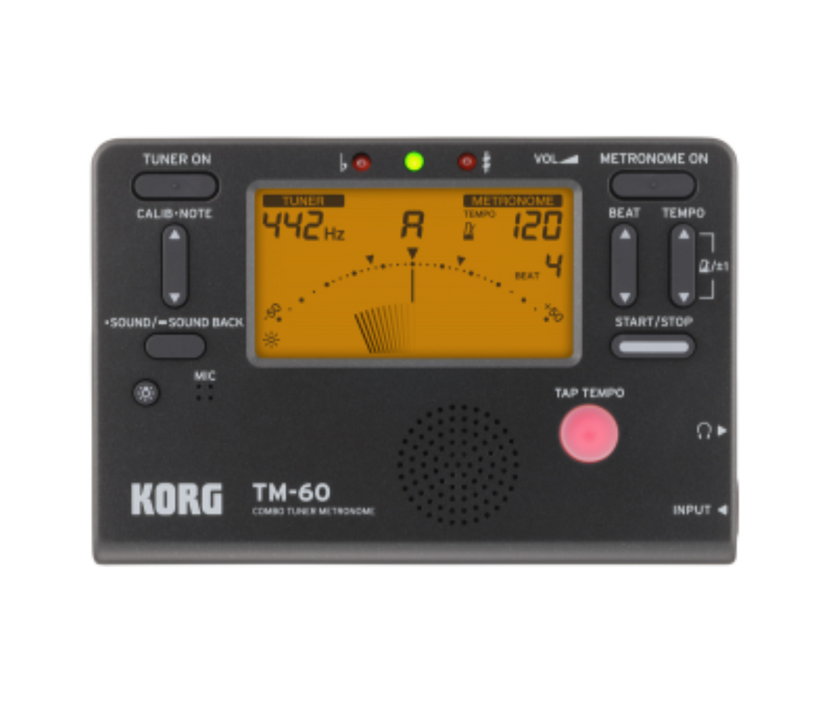 KORG TM-60 BK Combo Best Tuner Metronome Black with High-precision Tuner and Metronome Function and Instant Pitch Detection LCD Needle-type Meter