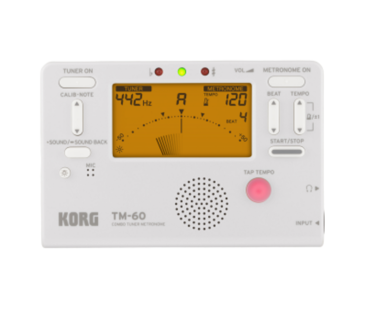 KORG TM-60 WH Combo Best Tuner Metronome White with High-precision Tuner and Metronome Function and Instant Pitch Detection LCD Needle-type Meter