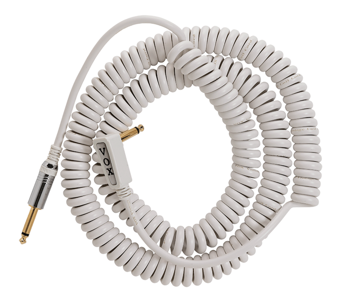 VOX VCC Vintage Coiled Cable White Guitar Cable Cord VCC90WH, 29.5 Feet, Maximum Noise Isolation, Multi-gauge 99.99% Purity Copper Cable