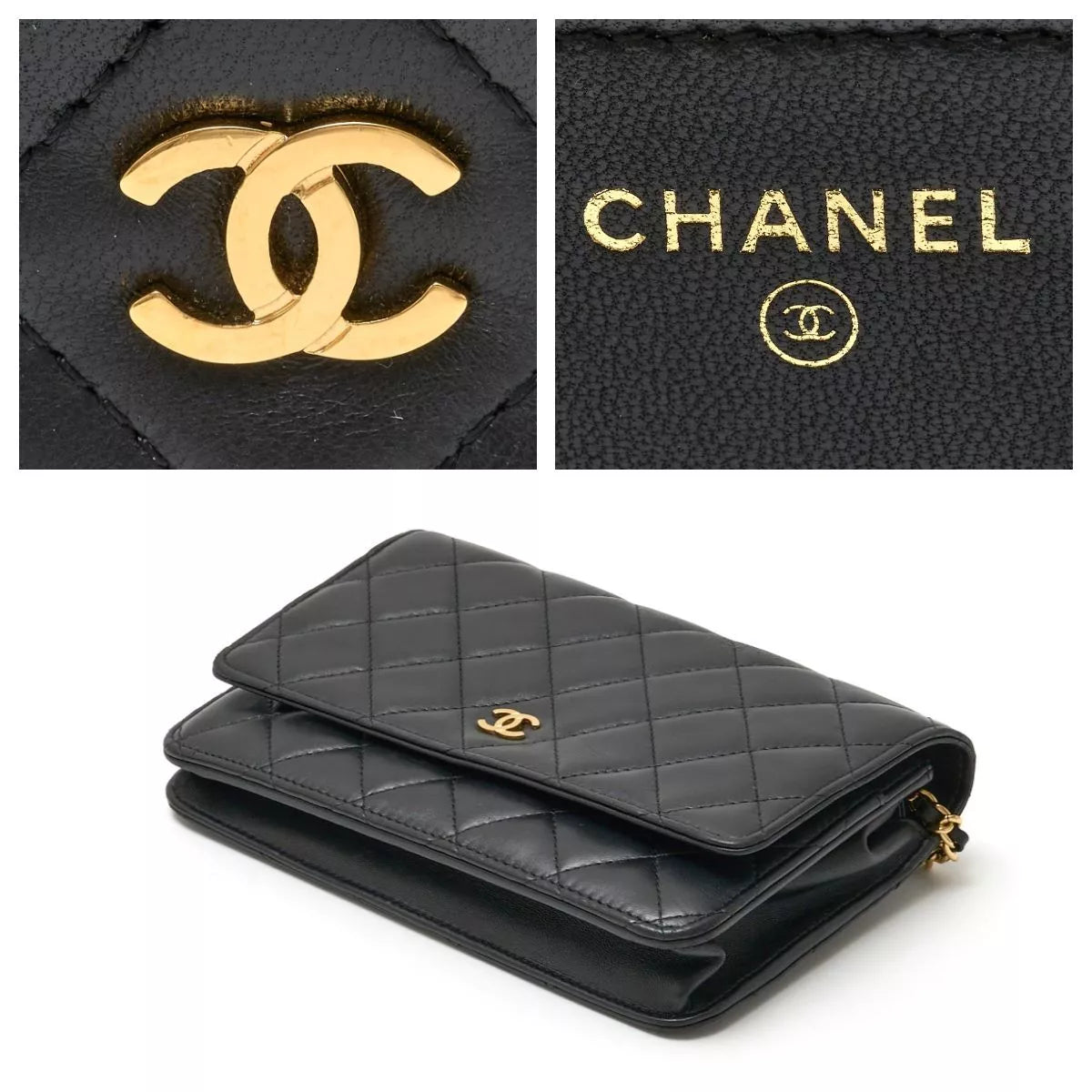 CHANEL Timeless Classic Matelasse Women&#39;s Chain Wallet AP0250 Black Lambskin