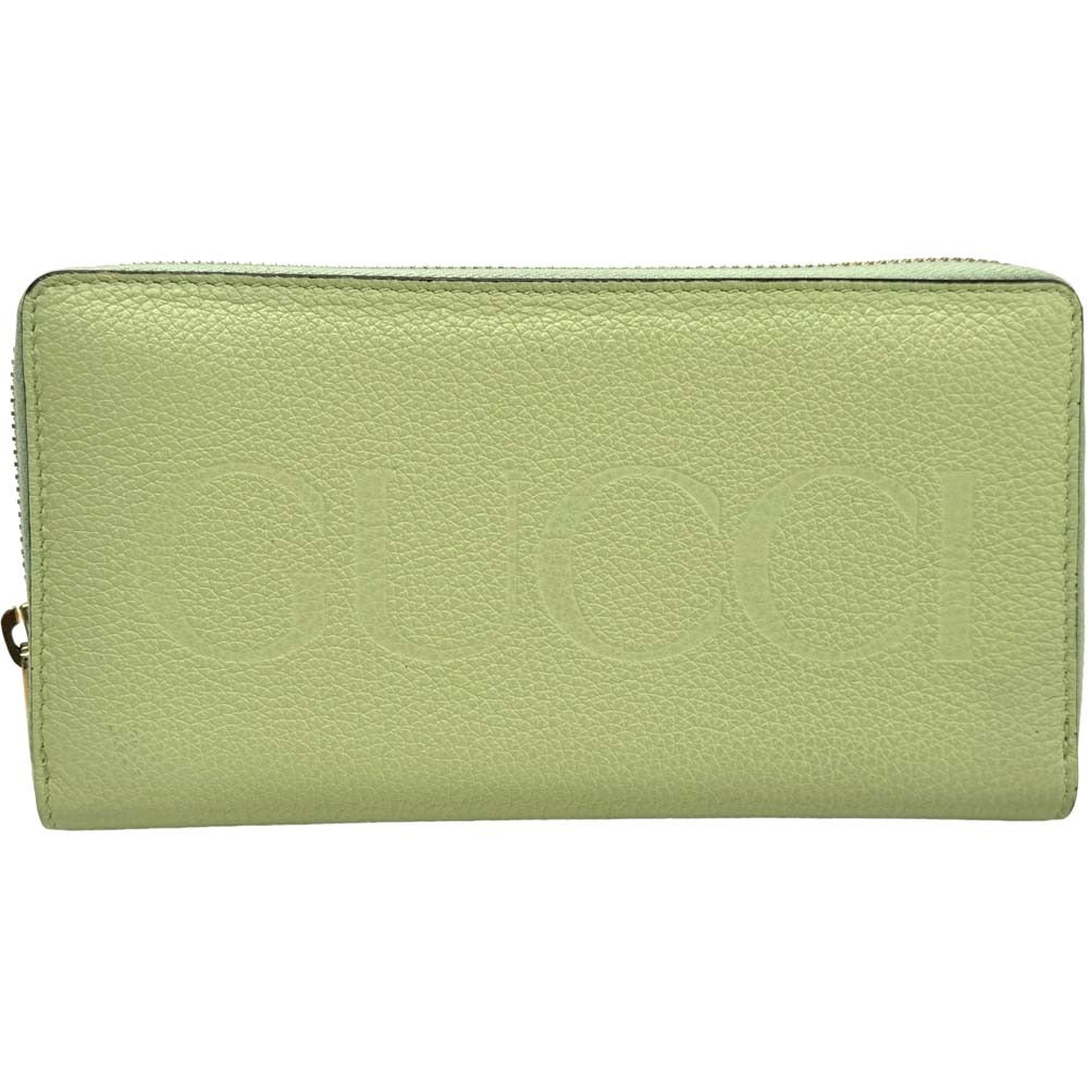 GUCCI Embossed Logo Women&#39;s Wallet Zip Around Light Green