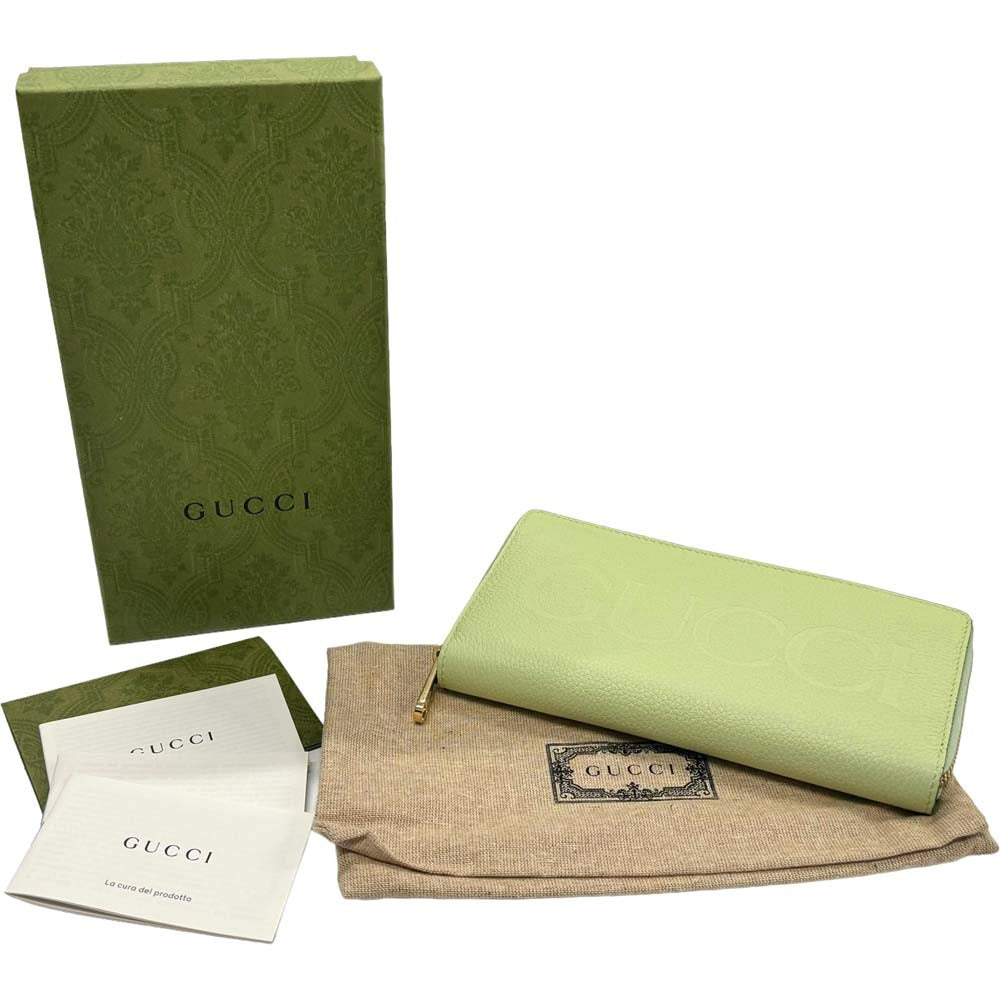 GUCCI Embossed Logo Women&#39;s Wallet Zip Around Light Green