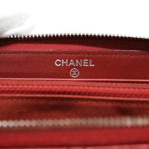 CHANEL Women&#39;s Wallet Wild Stitch Round Zipper Vintage Hardware Red