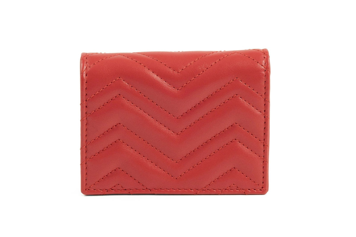 GUCCI GG Marmont Quilted Card Case Women&#39;s Wallet 466492 Chevron Red