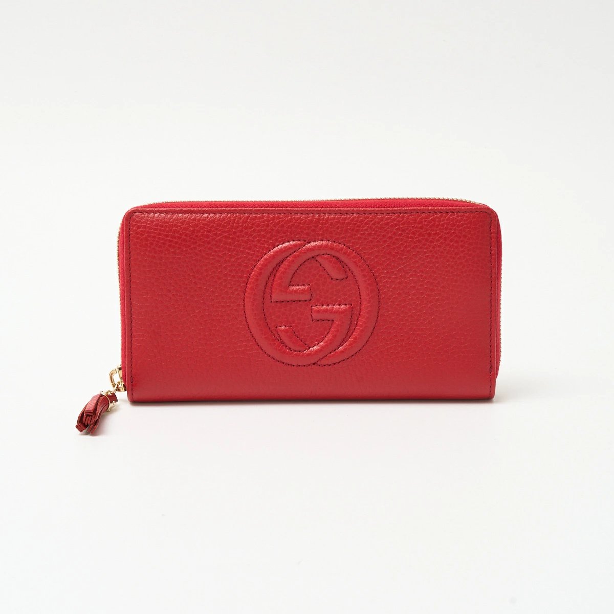 GUCCI Soho Interlocking Zip Women&#39;s Wallet Around Bag Red x Gold Hardware