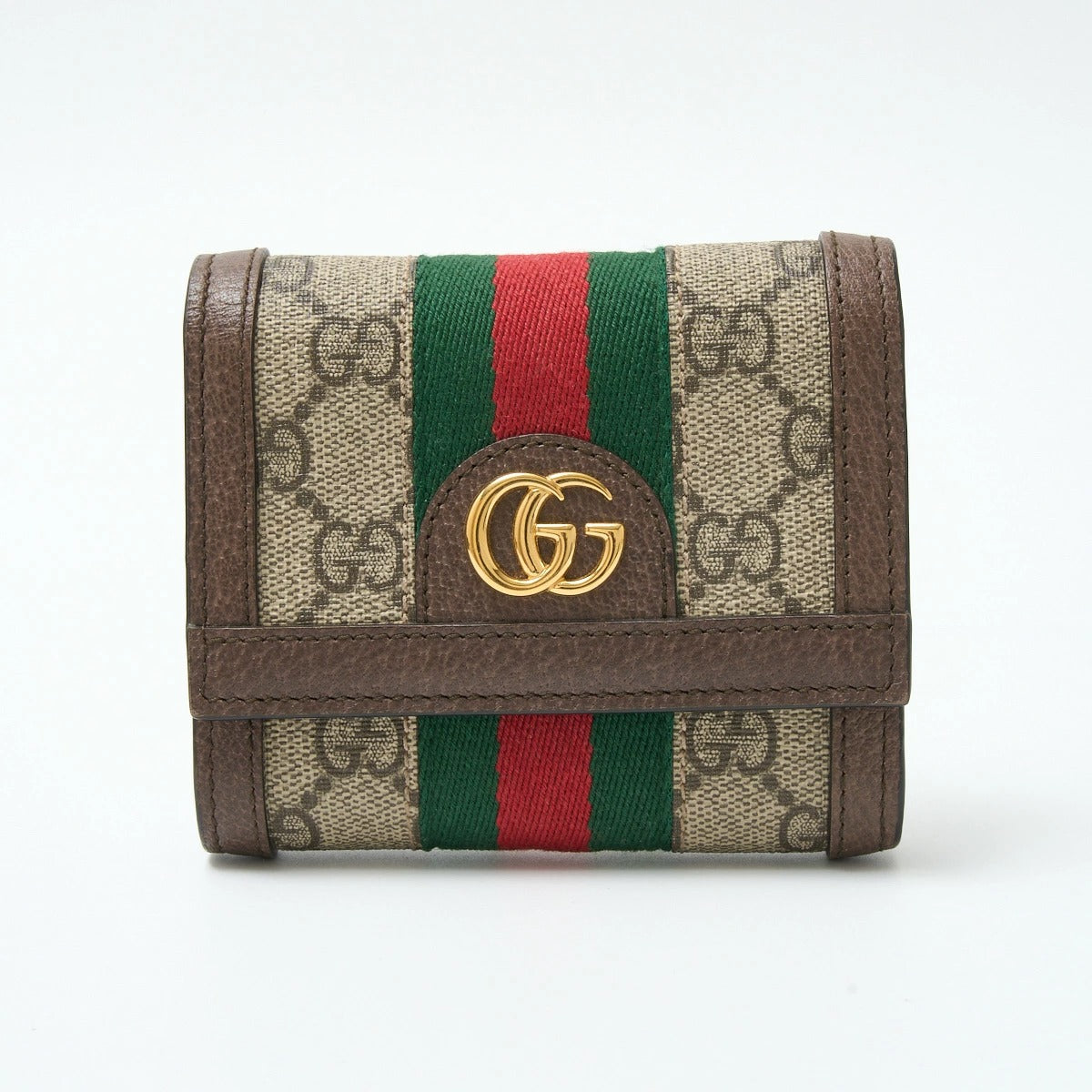 GUCCI Ophidia Women&#39;s Wallet Compact Web Stripe x Beige GG Supreme