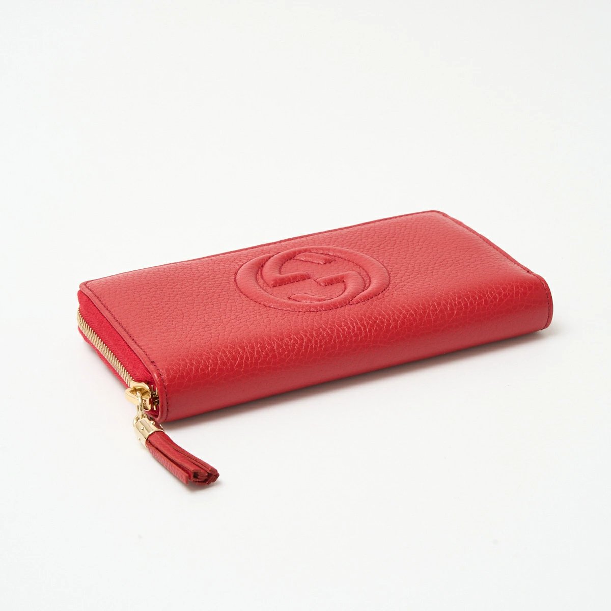 GUCCI Soho Interlocking Zip Women&#39;s Wallet Around Bag Red x Gold Hardware