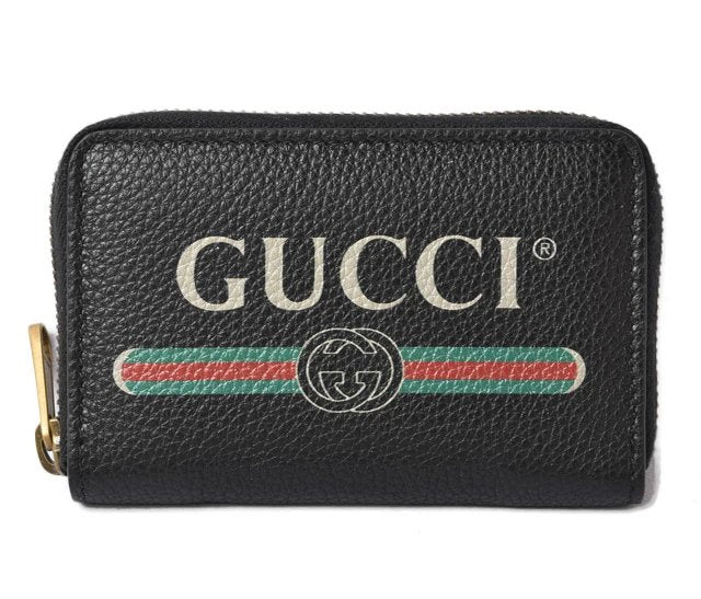 Gucci Women&#39;s Wallet Vintage Logo Print Black 496319 Calfskin Round Zipper