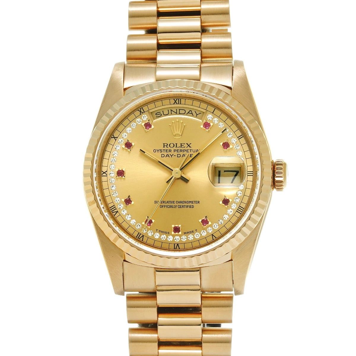 Rolex Day-Date 18238LR Champagne/Diamond/Ruby Dial Automatic Men&#39;s Watch