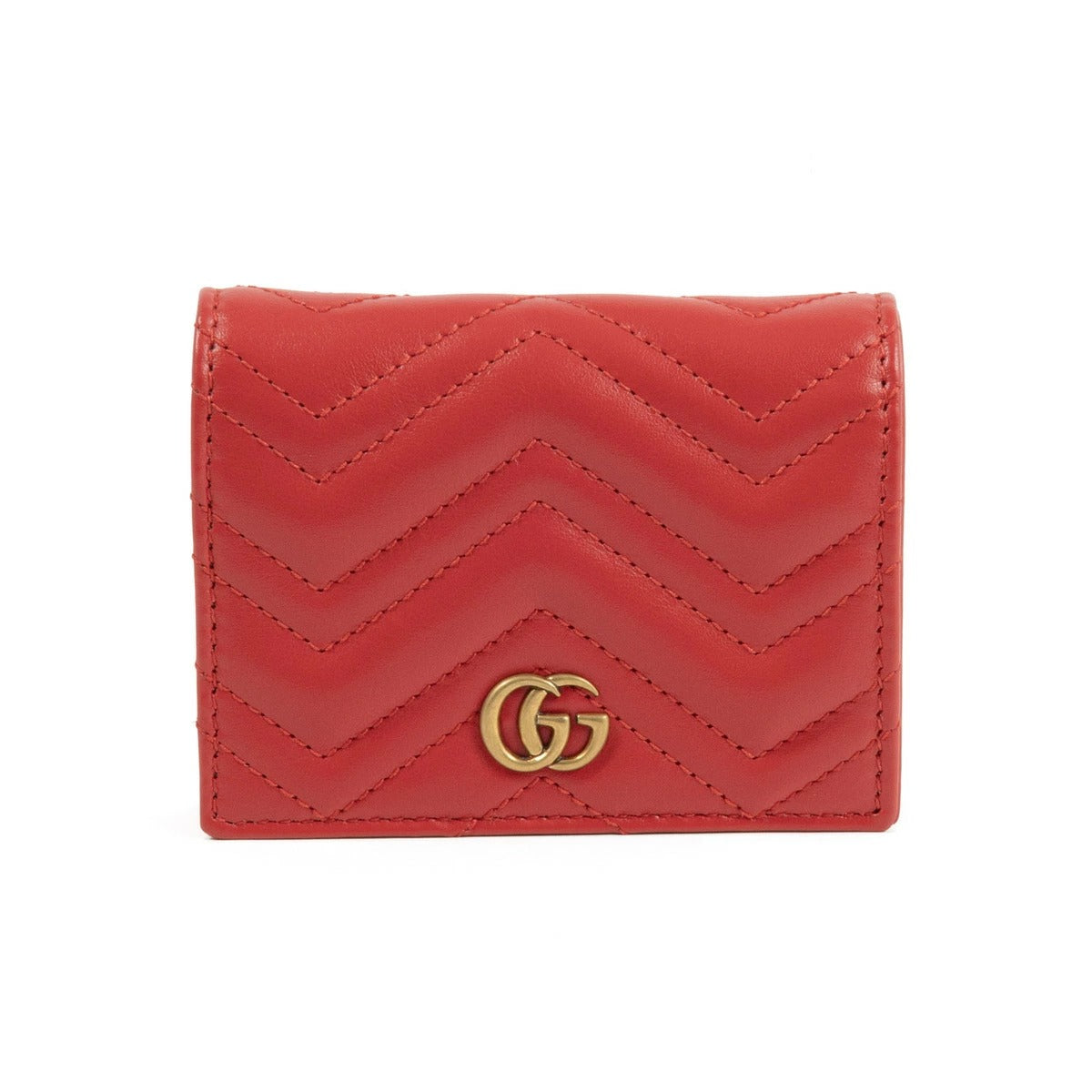 GUCCI GG Marmont Quilted Card Case Women&#39;s Wallet 466492 Chevron Red