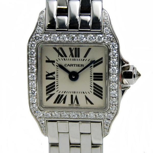Cartier Mini Santos Demoiselle Diamond Bezel White WF9005Y8 Women&#39;s Watch