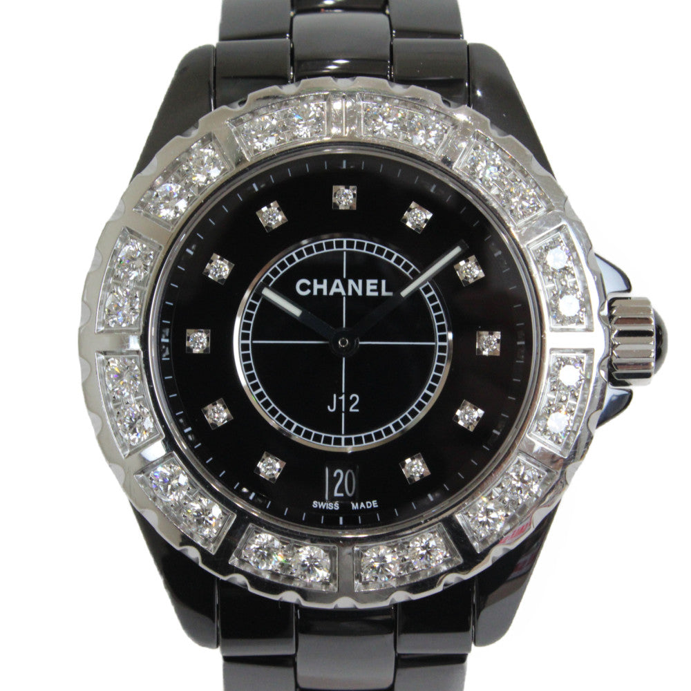 Chanel J12 H2428 Quartz Date Large Diamond Bezel 38mm Ceramic Black Men&#39;s Watch