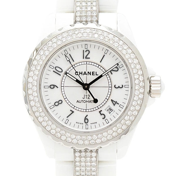 CHANEL H1422 J12 Automatic Double Diamond Bezel White Dial Ceramic Men&#39;s Watch