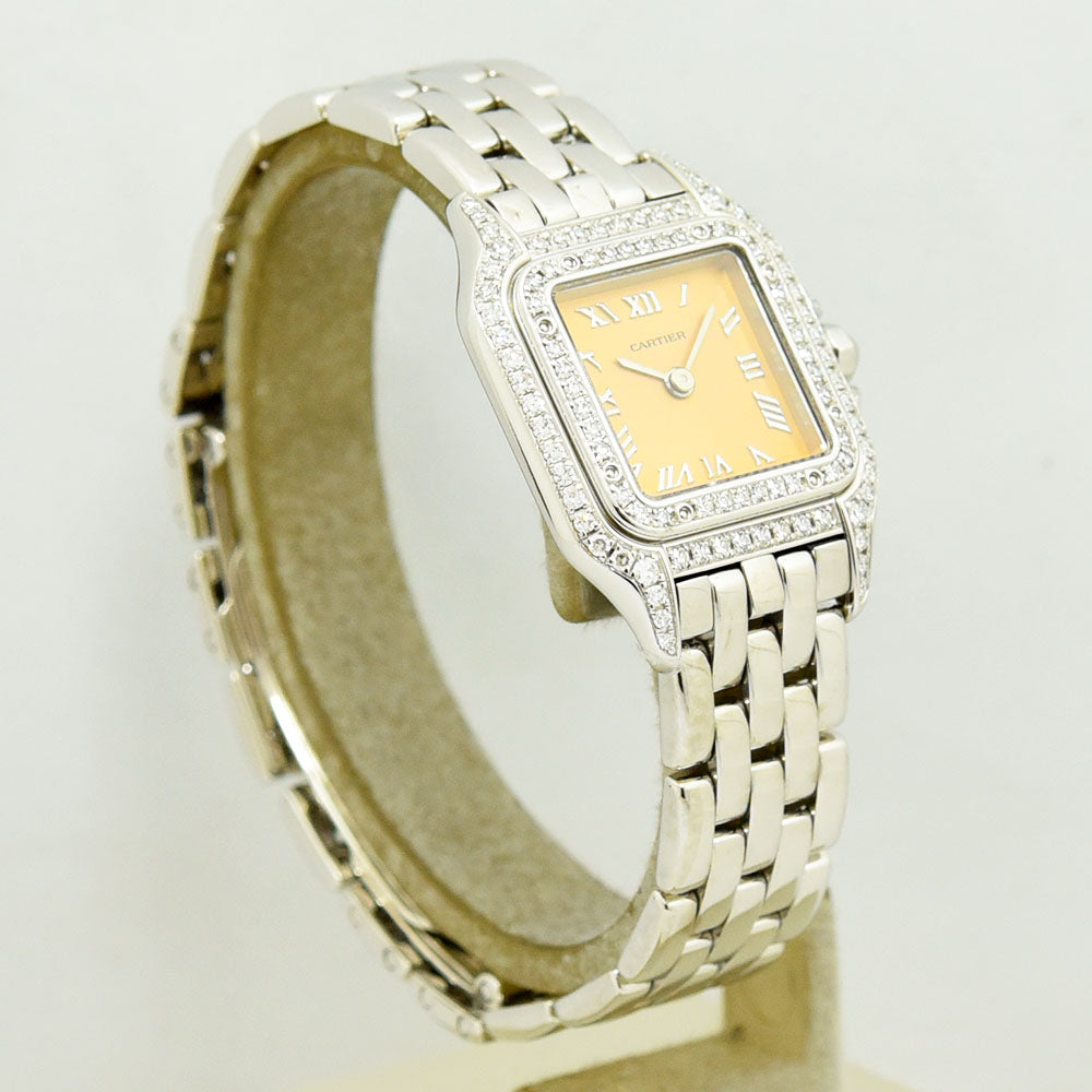 CARTIER Panthère SM Quartz Double Diamond K18WG White Gold Orange Women&#39;s Watch